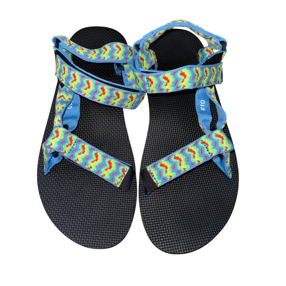 NEW Teva Original Universal Mens 10 Sandals Black Multi Color Geometric Straps